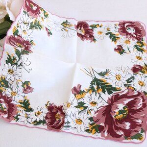Vintage Handkerchief, Brown, Yellow and White Flower Print Cotton Hanky